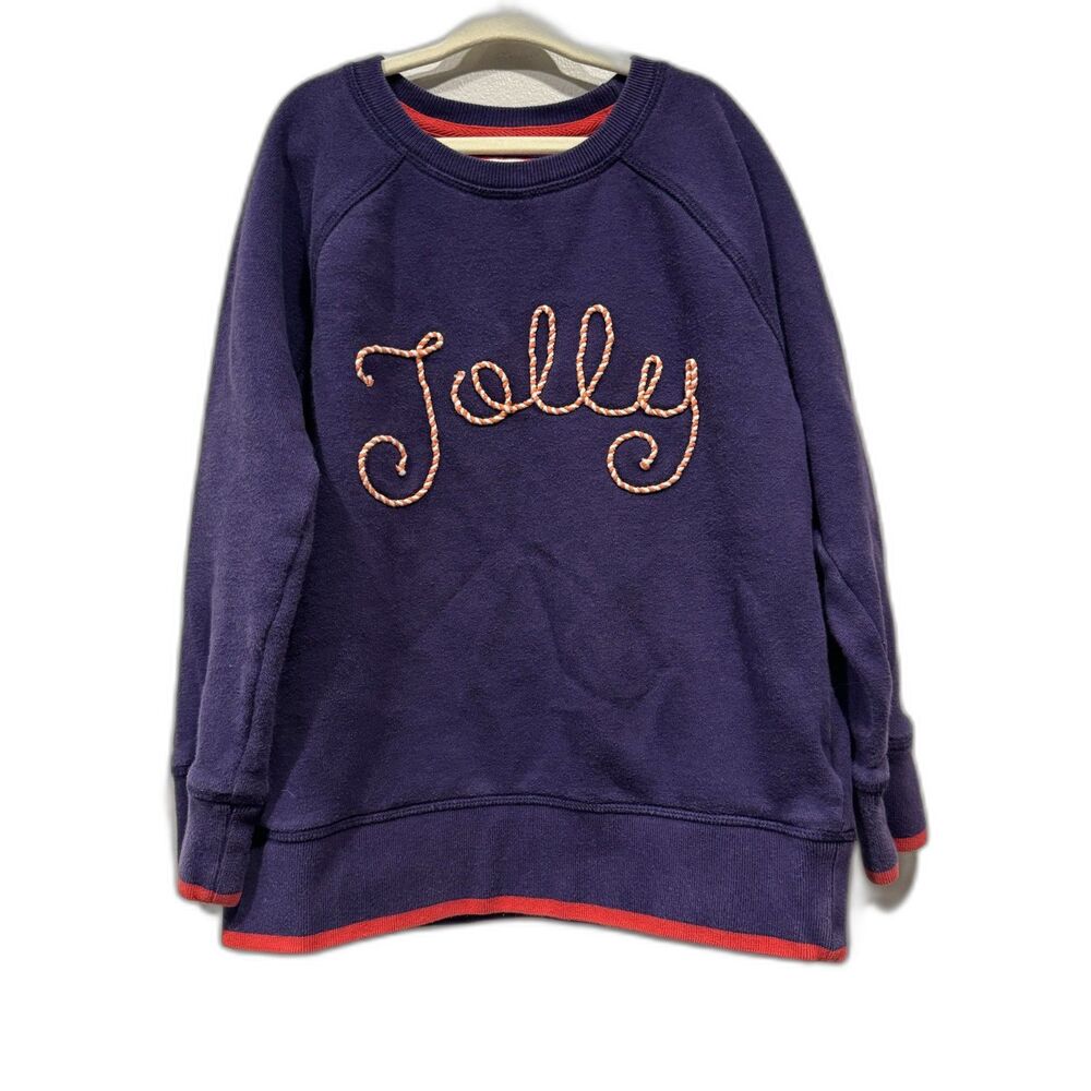 Mini Boden Sweatshirt Jolly Embroidered Sweater Navy Red Festive Youth sz 7-8